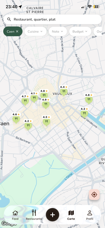 Carte Pickeat des restaurants autour de Caen
